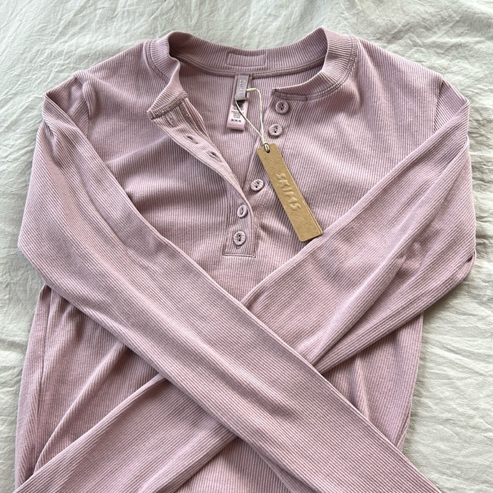 SKIMS Cotton Rib Crop Long Sleeve Henley Shirt